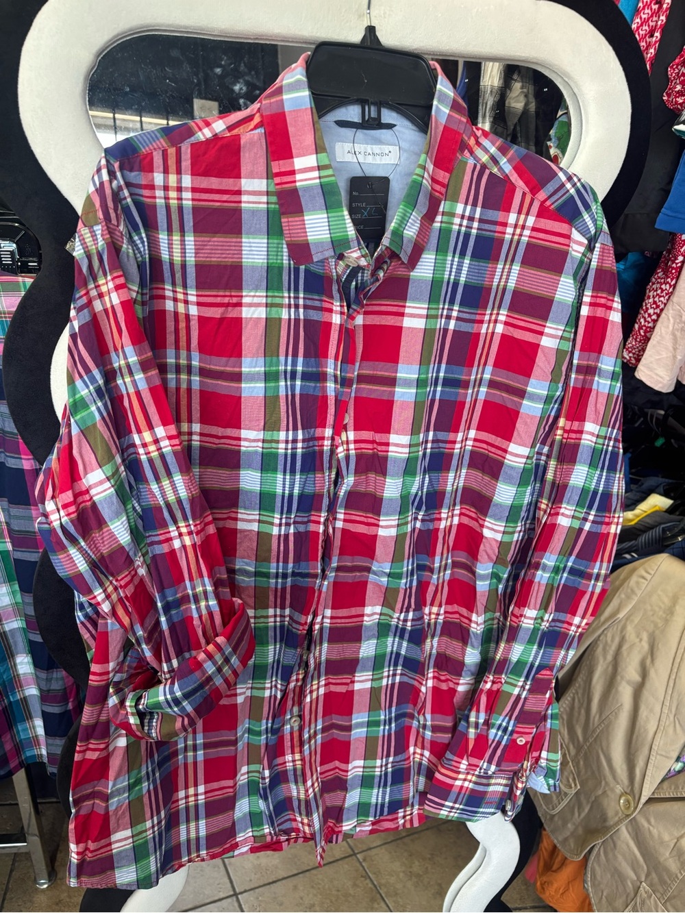ALEX CANNON Avenue Red Plaid Casual Button-Down Shirt